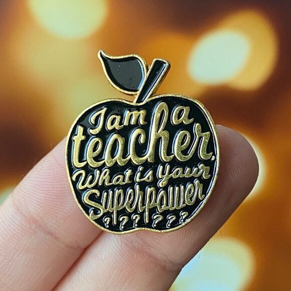 Teacher Black Apple Enamel Pin/ Brooch - Picture 1 of 6